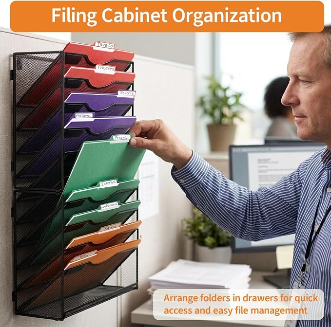 Binditek 54-Pack Heavy Duty Plastic File Folders, 1/3-Cut Tab Letter Size Colored File Folders, 14 Mil Thick, 6 Assorted Colors, for Office, Medical Records and Home Organization