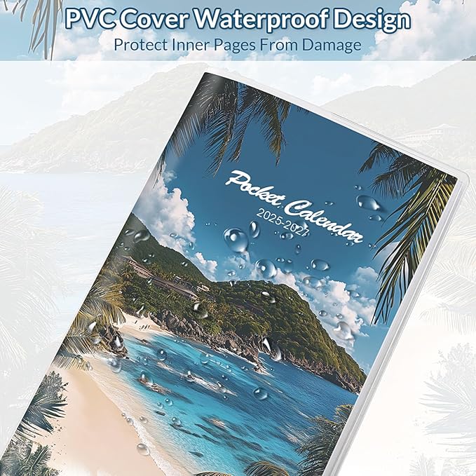 KONVINIT Pocket Calendar 2025-2027, Small Monthly Planner 2025-2027 - 3.7" x 6.7" - Runs from July 2025 Until December 2027, Pocket Calendar 2026 with Beach Cover for Planning