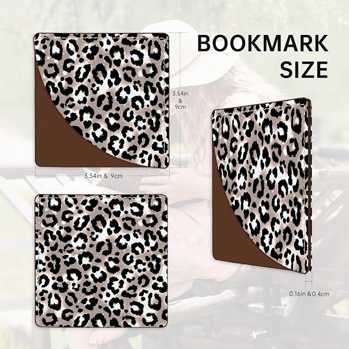 2 Pack Leopard Print Leather Book Corner Bookmark, Durable Handmade Reading Accessories - Gifts for Readers, Women, Men, Teachers, Students 2