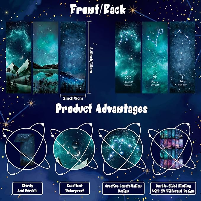 12 Pcs Personalised Space Starry Night Bookmarks, Bulk Book Marks,Unique Zodiac Constellaion Bookmark for Book Lovers,Cool Bulk Bookmarks for Students Adults Children Teachers Reading VBS Theme Gifts