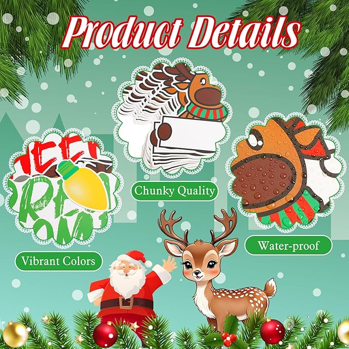 Fuutreo 68 Pcs Winter Elk Bulletin Board Set Winter Reindeer Classroom Decoration Winter Holiday Light Bulb Paper Cutouts Winter Elk Name Tags with Boarders for Wall Party School Decor Supplies