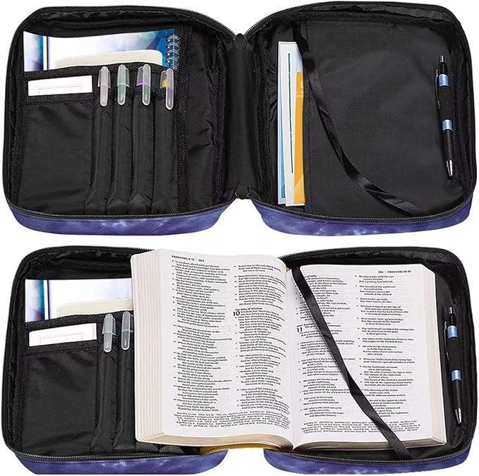 Tiger & Galaxy Print Bible Covers for Women & Men, Bible Organizer Carrying Case with Zippered Pocket Bible Protective Bag, Purple