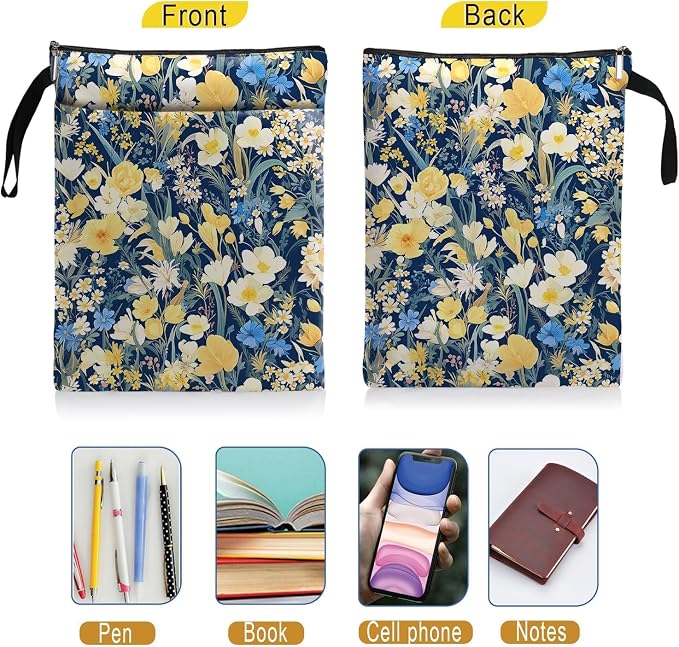 FOURTH WING Book Cover, Wildflower Pattern, Zipper Closure, Waterproof, Front Pocket, Book Lovers Gift for Women, Teacher, Graduation, Christmas