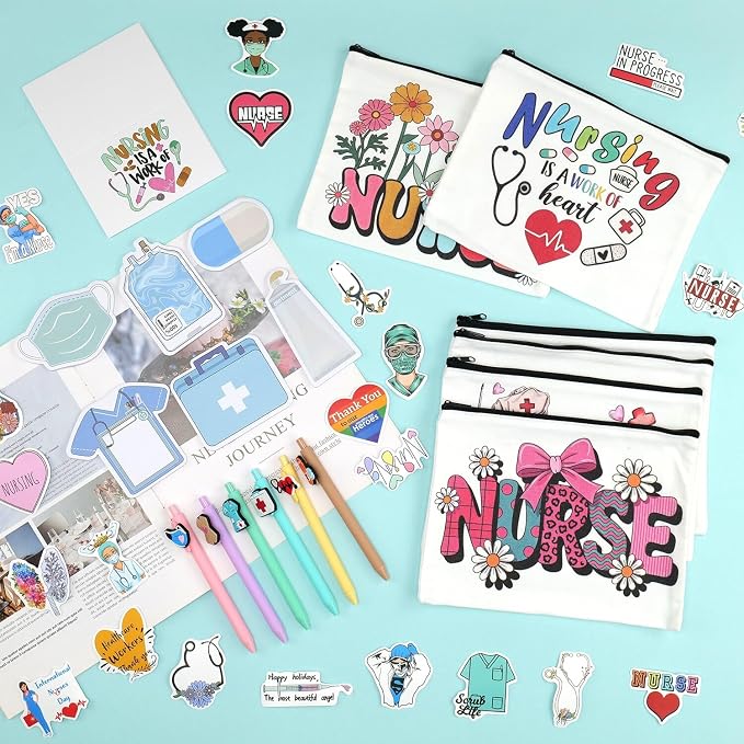 6 Pack Nurse Appreciation Gifts Bulk 2026, Nurses Week Gifts Bulk with Makeup Bag Pen Stickers Sticky Notes, Nurse Essentials Kit for Women RN CNA, School Nurses Graduation Gifts, Hospital Staff
