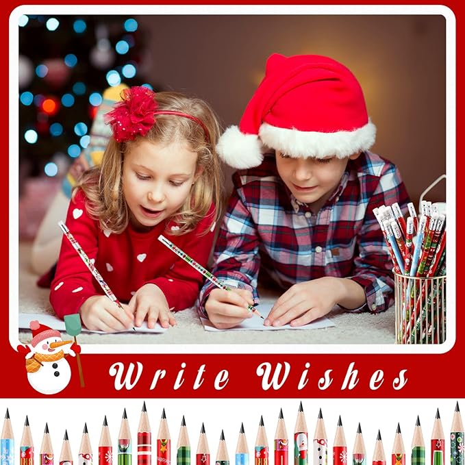 Yexiya 192 Pcs Christmas Pencils for Kids Bulk Colorful Holiday Wood Pencils with Erasers Xmas Snowman Santa Elk Christmas Classroom Gifts for Goodie Bags Office School, 12 Styles