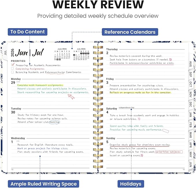 Planner 2026-2027, Monthly and Weekly Calendar Academic Planner July 2026 - June 2027, Hardcover Student Teacher Planning Agenda Book with Tabs, Perfect for Office School Supplies, A4 (8.5" x 11") - Blue Filigree