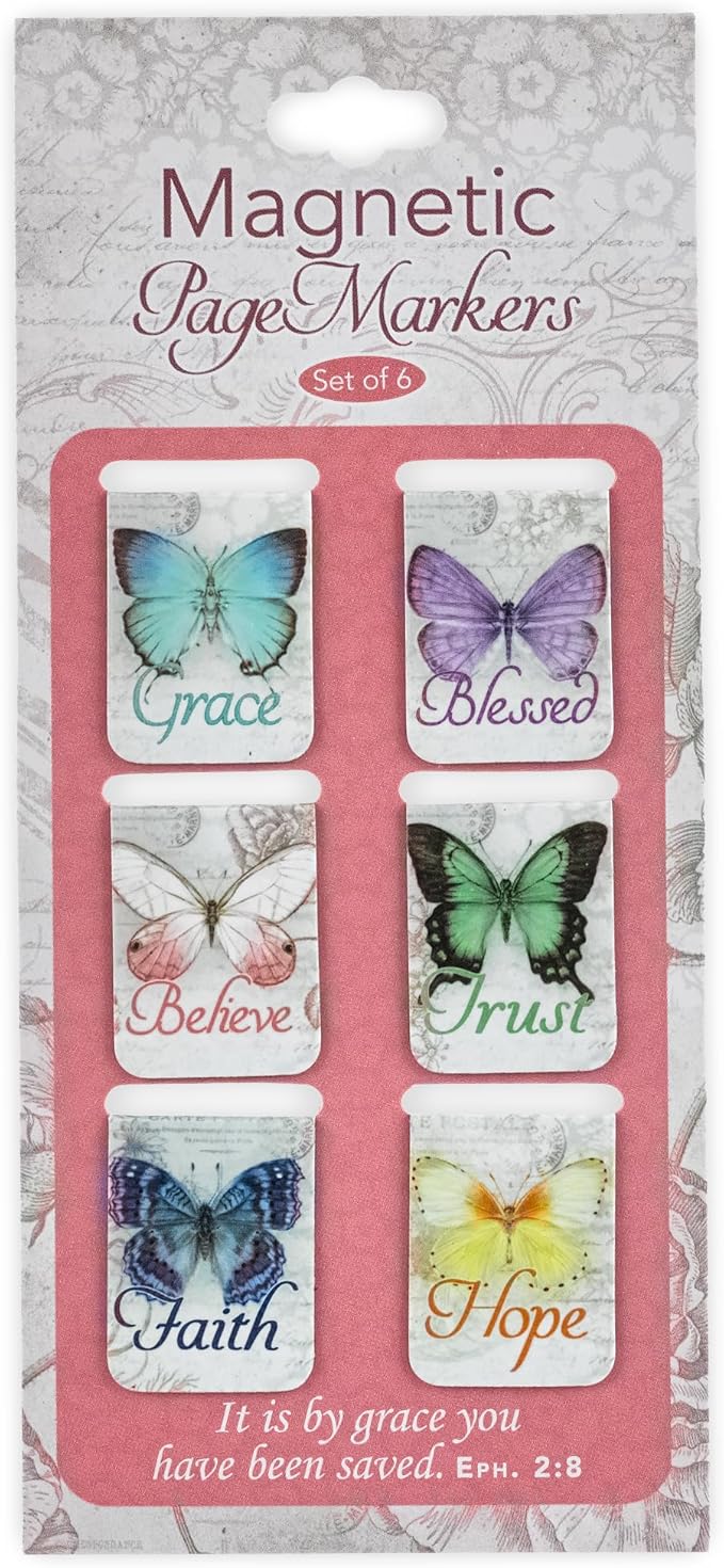 Christian Art Gifts Magnetic Scripture Bookmark Set for Women: Blessings - Inspirational Botanic Butterfly-Themed Mini Magnetic Bible Verse Pagemarker Set of 6 for Bibles and Books, Size 1" x 0.8"