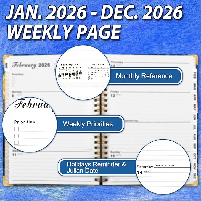 2026 Planner from Jan.2026 - Dec.2026, 6.3" X 8.5" Weekly Monthly Planner, Daily Planners Spiral Bound, Hardcover Agenda 2026 Planners for School Office