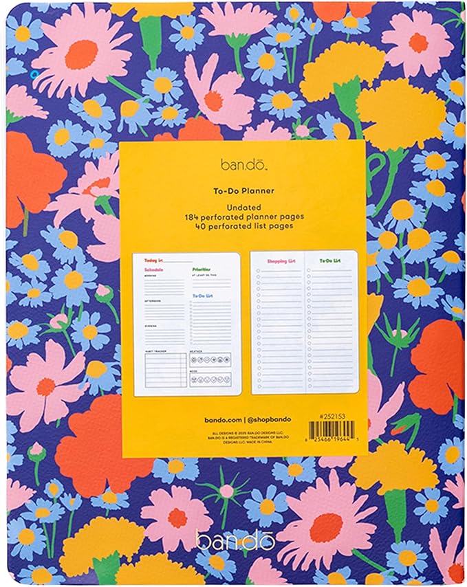 ban.do Undated Daily To Do Planner, Personal Organizer Schedule Planner with Grocery List and Schedule, Blue Floral