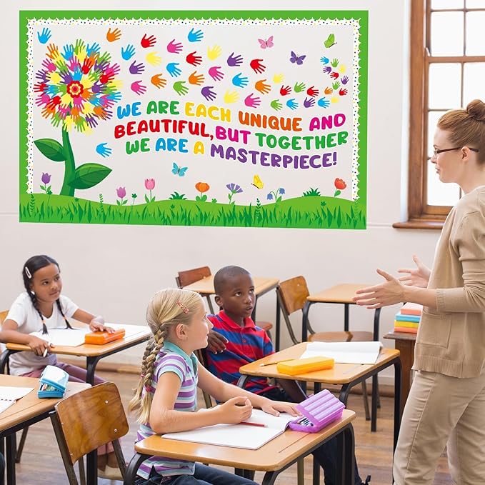 Spring Florals Bulletin Board Decorations Set Spring Tree Bulletin Board Classroom Decorations Handprint Flower Paper Cutouts March Bulletin Board Borders for School Chalkboard Door Supplies