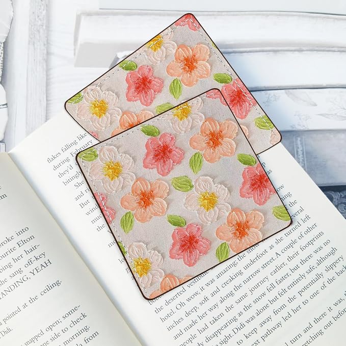 2 Pack Flower Leather Book Corner Bookmark, Durable Handmade Reading Accessories - Gifts for Readers, Women, Men, Teachers, Students 3