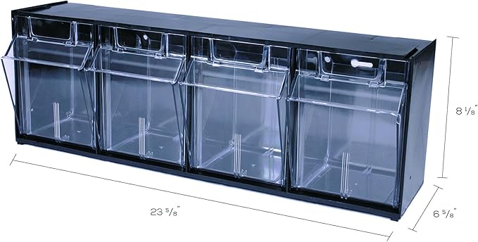 Deflecto 20404OP Four-bin horizontal tilt bin storage system, 23-5/8w x 6-5/8d x 8-1/8h, black