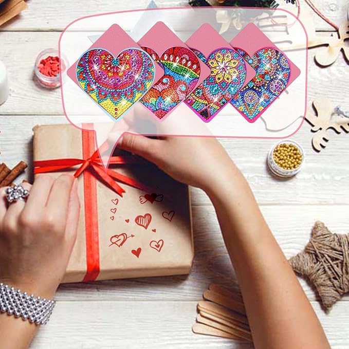 Heart Diamond Art Bookmarks, 4 PCS Diamond Art Bookmarks for Book Lovers, Diamond Art Accessories DIY Corner Bookmark Kits