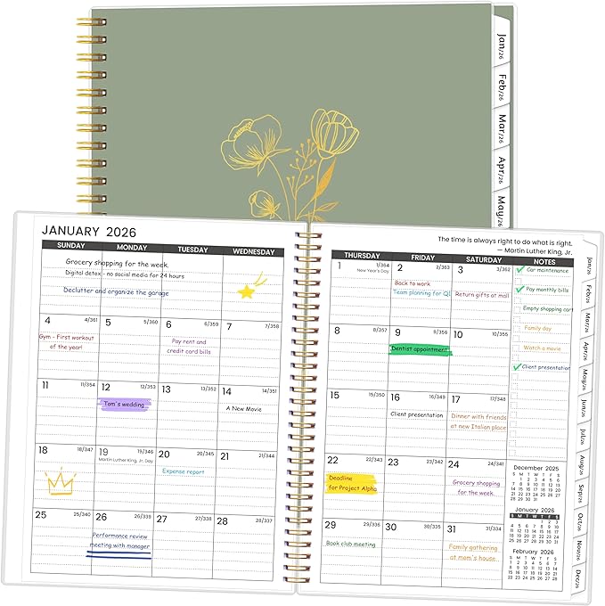 2026-2027 Monthly Planner, 18 Monthly Calendar Planner, January 2026 - June 2027, 8’’ x 10’’, 2026 Spiral Agenda with Tabs ＆Pocket, Flexible Cover, Organizer Notebook for Office Home School, Flowers