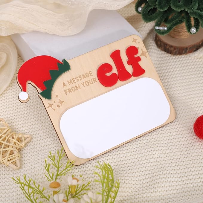 Christmas Elf Message Board - Christmas Holiday Decorations,A Message from Your Elf Sign,Reusable Dry Erase Wooden Board,Santa Magical Party Decorations