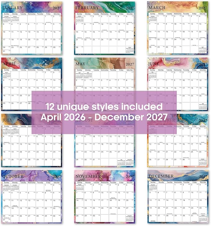 Aesthetic 2026-2027 Magnetic Calendar for Refrigerator, 21-Month Fridge Calendar Magnet from April 2026 to December 2027, Easy Organizing, Gilded Elegance
