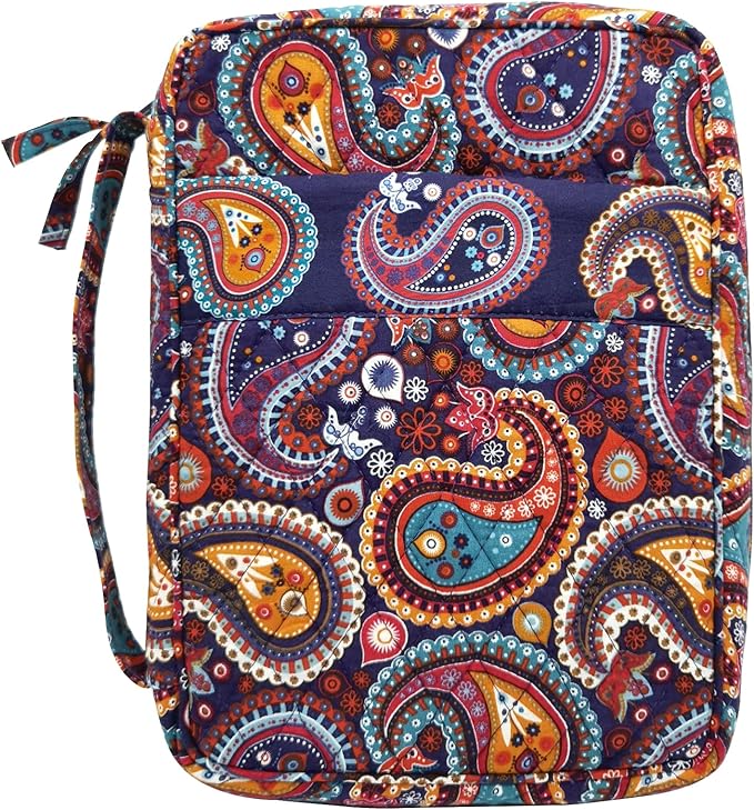 DIWI Quilted Bible Cover Extra Large Sizes 11.25 X 8.25 X 2.75 Inches Good Book Case (XL, C1 Purple Paisley)