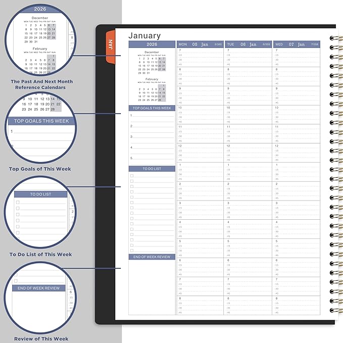 2026 Weekly Appointment Book - Daily Hourly Planner 2026 from January 2026 - December 2026, 8.5" x 11", 15-Minute Interval, Monthly Tabs, Leather Cover, Perfect for Your Life