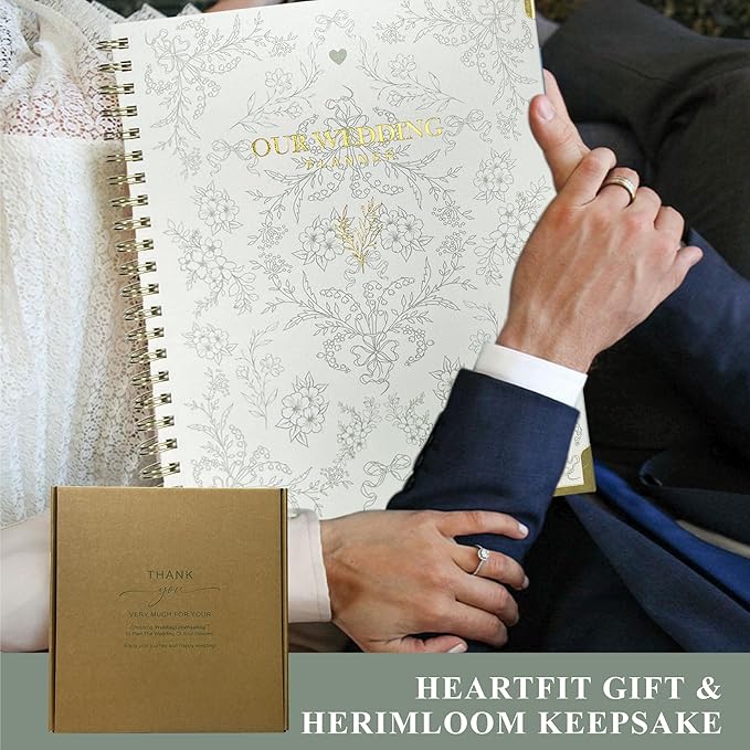Bride Squad Wedding Planner Book and Organizer | Bridal Wedding Planner Book with Countdown Calendar & Checklists | A Thoughtful Engagement Gifts for Couples, Green & White Floral
