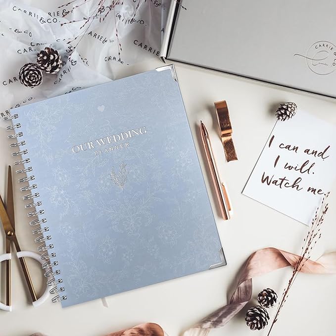 Bride Squad Wedding Planner Book and Organizer | Bridal Wedding Planner Book with Countdown Calendar & Checklists | A Thoughtful Engagement Gifts for Couples, Blue Floral