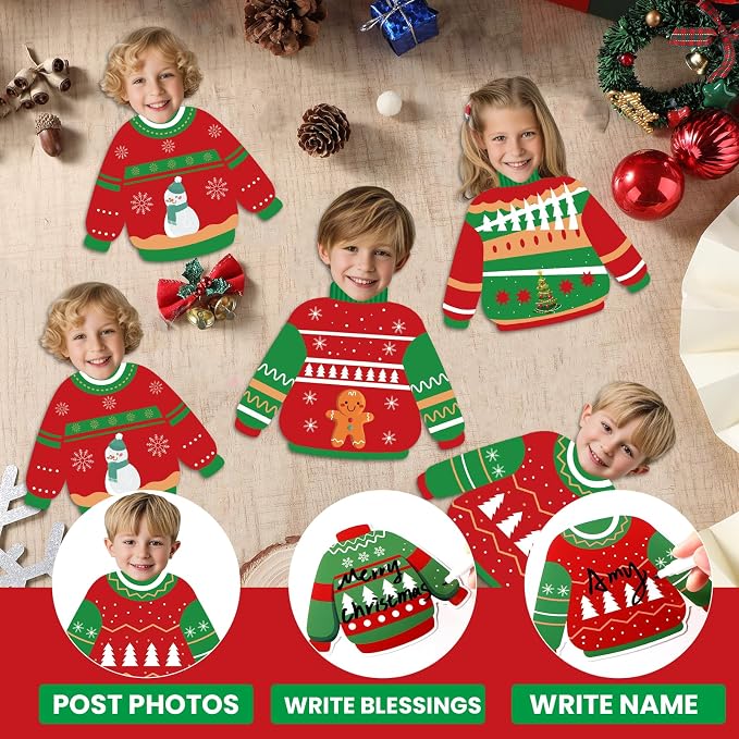 60Pcs Christmas Ugly Sweater Cutouts Bulletin Board Decoration Ugly Sweater DIY Photo Craft Cutouts Winter Classroom Supplies for Teacher Student Xmas Holiday Party School Chalkboard Wall Decor