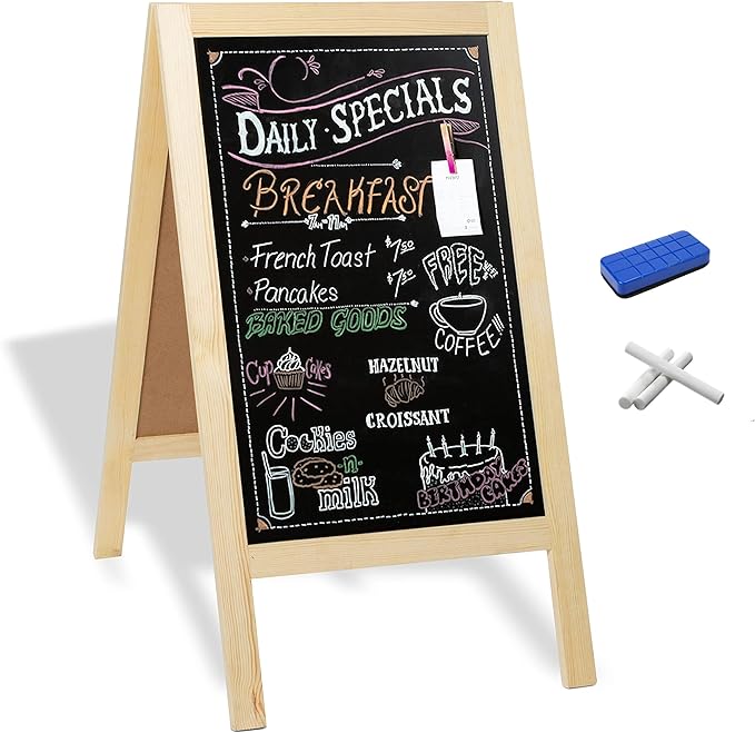 Ilyapa Wooden A-Frame Sign with Eraser & Chalk - 40 x 20 Inches Magnetic Sidewalk Chalkboard – DIY Menu Display for Restaurant, Business Or Wedding