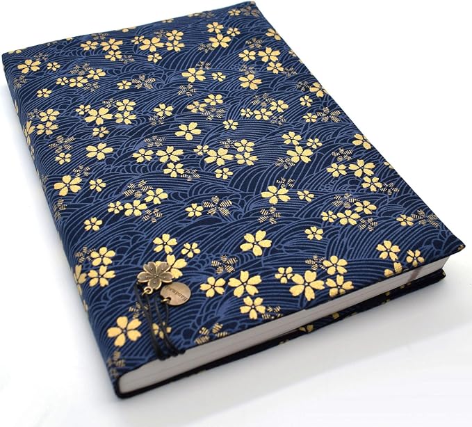 BLBMH 6.5x9.5 Bible Cover Fixed Non-Stretch Fabric Book Protector with Bookmark | Handmade Washable Sleeve for Hardcover/Paperback | Gift for Women - Sakura Blue