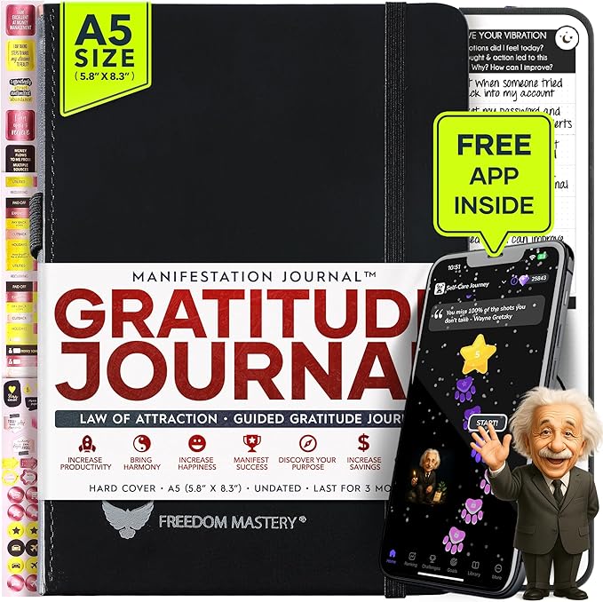 Gratitude Journal for Women & Men - 5 Minute Self Care Journal | 90-Day Undated Daily Planner for Positivity, Affirmations & Manifestation | Guided Mindfulness, Reflection | Vision Board + Stickers