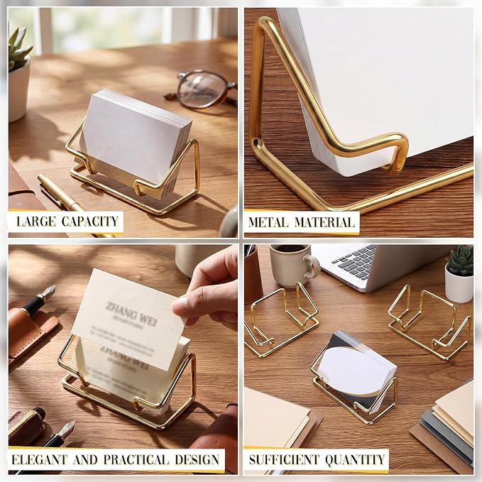 6 Pack Metal Business Card Holder for Desk Gold Cardholder Office Display Stand 4 Inch Cute Office Accessories Gift for Men Women Boss Colleague Desktop(Simple)
