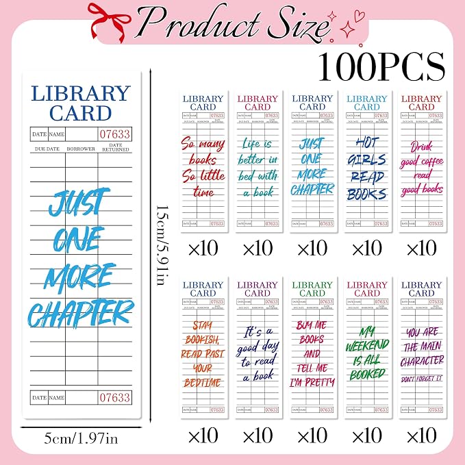 Vintage Bookmark Bulk Gifts - 100 Pcs White Library Card Paper Bookmarks for Women Girls Students Book Lovers Retro Quote Page Clips School Reading Accessories Bookish Birthday Graduation Gift