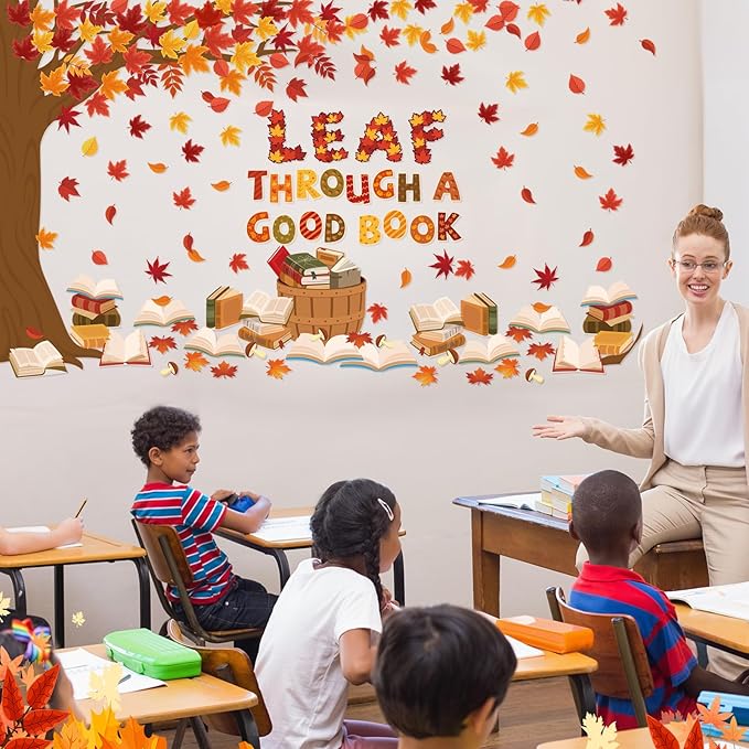 Pasimy Fall Bulletin Board Decorations Set Pumpkin Classroom Door Decor Autumn Maple Cutouts DIY Pumpkin Photo Crafts Thanksgiving Bulletin Board for Halloween Home Office Wall Supplies(Book)