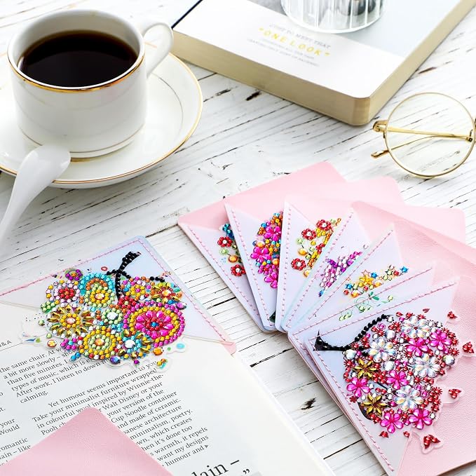 Ireer 12 Pcs 5D Diamond Painting Corner Bookmark Rhinestone PU Leather Diamond Painting Bookmark Triangle Art Bookmarks for Home Office Beginner Adults Birthday Mother Gift(Tree Style)