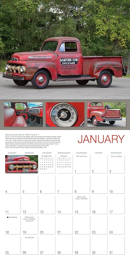 Vintage Pickups 2026 Wall Calendar, 12-Month Classic Truck & Car Photography Calendar by Brad Bowling and Vintage Truck Magazine, 12" × 12" with Large Monthly Grids for Auto Enthusiasts