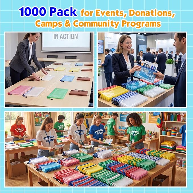Handepo 1000 Pieces A6 Mesh Zipper Pouch Bulk, Pencil Storage Pouches Mesh Cosmetics Bag Waterproof Reusable File Folder Case for School Office Travel Supplies Organization (Solid Color Pouch)