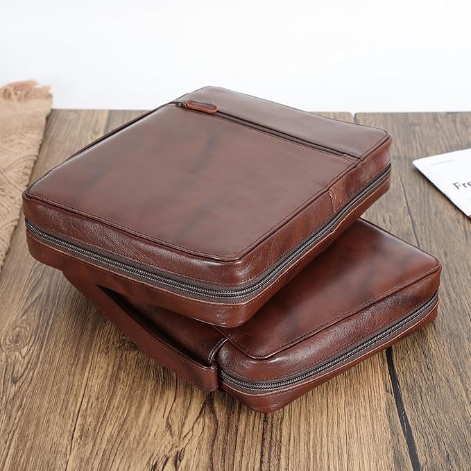 Polare Cowhide Leather Bible Cover Church Bag Bible Protective Book Holder Carrying Case Folder Organizer Portfolio (Coffee)