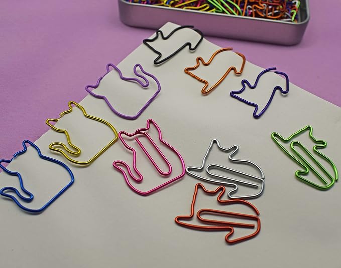 100 pcs Cat Paper Clips Cute Decorative Paperclips, Cat Lover Gifts for Women, Fun Office Supplies for Cat Lovers