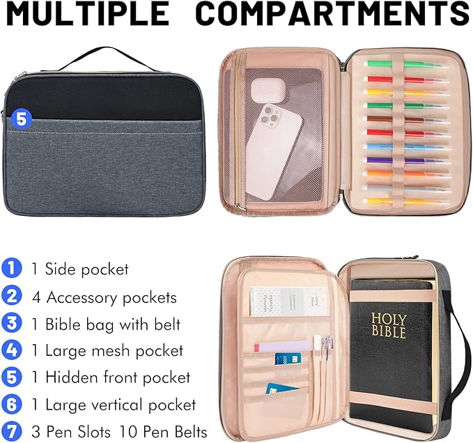 Dofilachy Women's Bible Covers - Stylish Bible Case for Girls & Boys with Durable Handle & Metal Zipper
