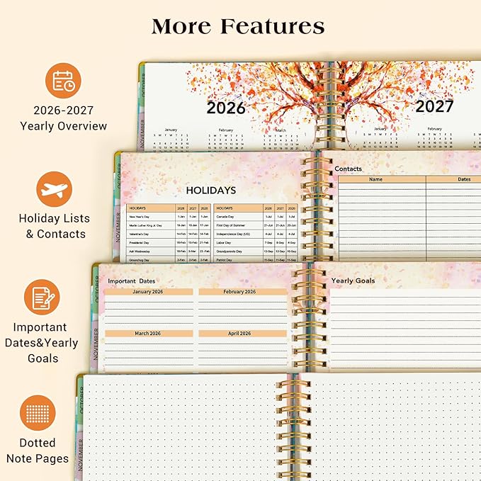 Planner 2026-2027, 18 Months Weekly and Monthly Daily Planner from January 2026 - June 2027, 5.75" x 8.38" A5 Hardcover Agenda Organizer Book 2026 with Tabs, Spiral Yearly Calendar Planners for School Work Home, Pink Blue Marble