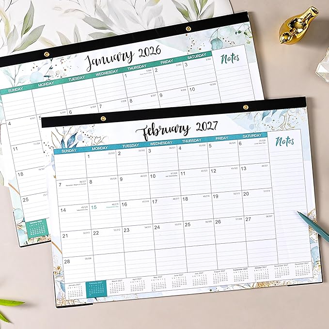 2026-2027 Desk Calendar - Desk Calendar 2026-2027 from Jan.2026 -Jun.2027, 12" x 17", 18 Monthly Calendars with Protector Corner, Large Blocks