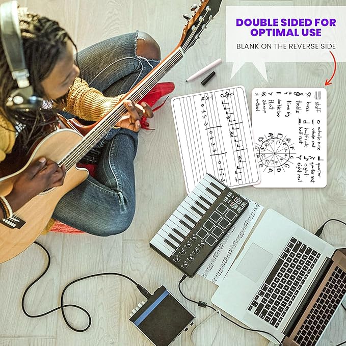Scribbledo 5 Pack Dry Erase Music Staff White Boards 9" X 12 Inch Lapboard Double Sided Musical Notes whiteboard for Kids Students, Musicians and Home (5 Erasers Included)