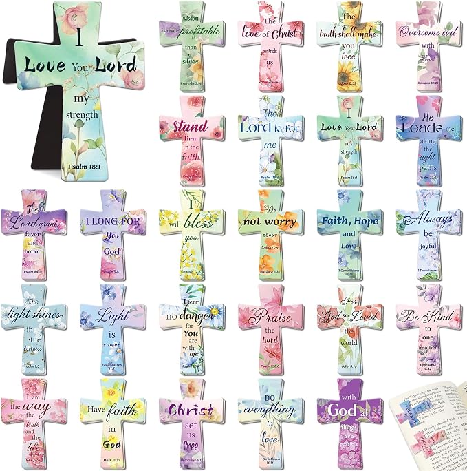 100Pack Magnetic Bookmarks Bulk Cross Bible Bookmark Christian Bookmarks for Women Men Kids Adults Teacher Book Lovers Gifts, Book Marks for Reading Religious Verses Magnet Bookmark Clips (Flower)