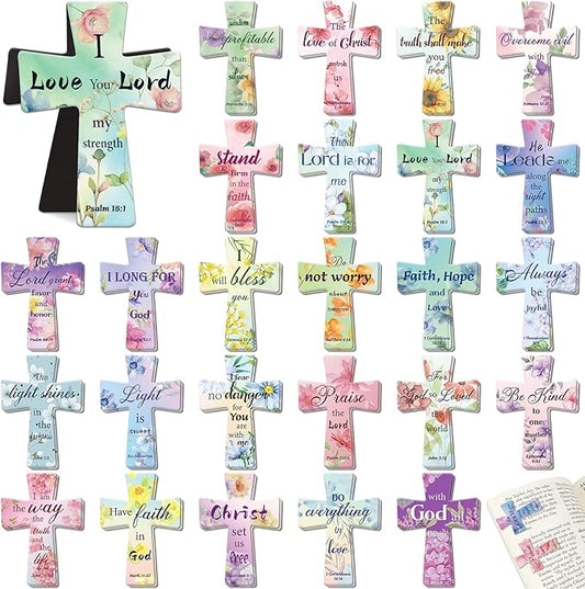 25Pack Magnetic Bookmarks Bulk Cross Bible Bookmark Christian Bookmarks for Women Men Kids Adults Teacher Book Lovers Gifts, Book Marks for Reading Religious Verses Magnet Bookmark Clips (Flower)