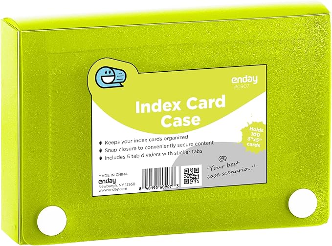 Index Card Holder Green, 3x5 Note Flash Card Organizer Case, File Box with 5 Dividers, Notecard Box Holds 100 Cards, Also Available in Red, Purple, Blue, Pink, Grey, 1 Pack – By Enday