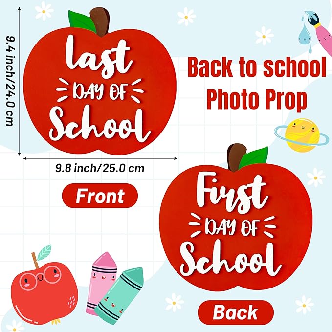 CJiangpo First and Last Day of School Board - Double Sided Back to School Sign, Apple Shape Reversible 1st Day of Preschool Kindergarten Chalkboard Photo Props Supplies for Kids