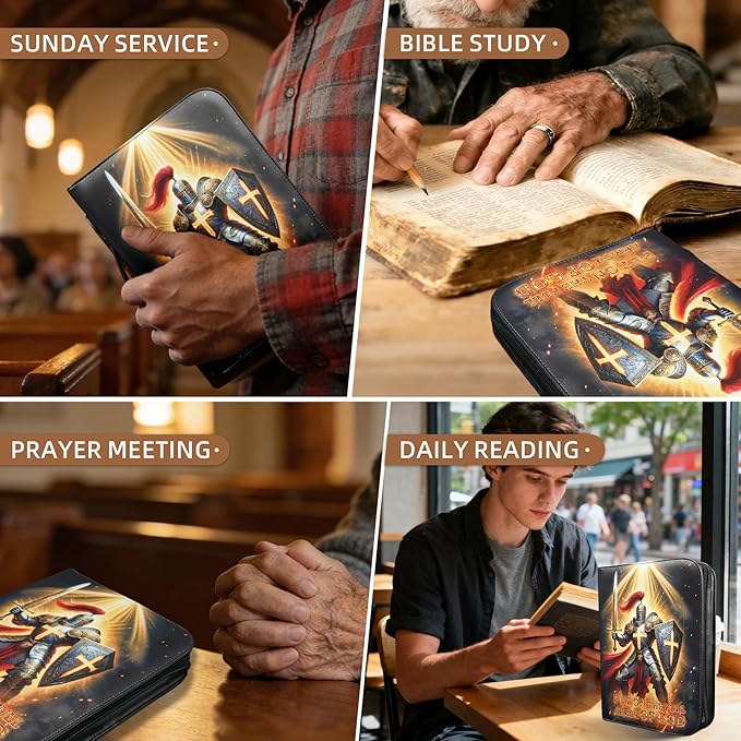 Bible Cover Case for Men Large Armor of God Bible Carrying Case with Durable Handle & Zipper Bible Study Accessories for Boys
