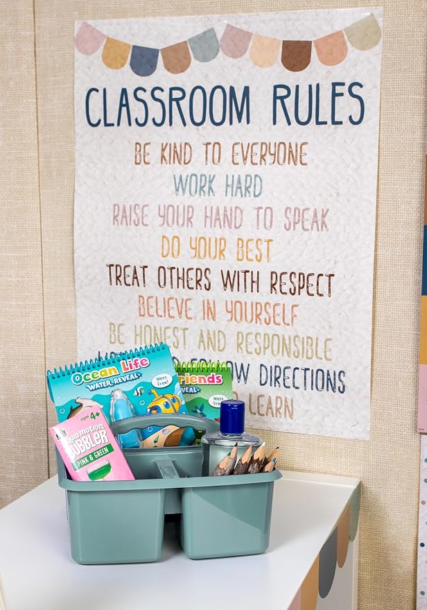 Teacher Created Resources Calming Blue Portable Plastic Storage Caddy 6-Pack for Classrooms, Kids Room, and Office Organization, 3 Compartments