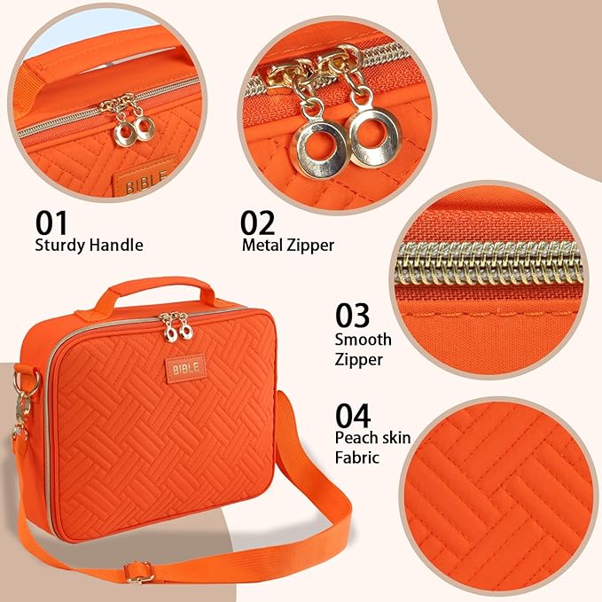 Bible Cover for Women Bible Case, Large Bible Bag, Bible Study Supplies Bible Journaling Kit Book Carrying Case with Bible Highlighters Tabs, Valentines Day Christian Gifts for Women (Orange)