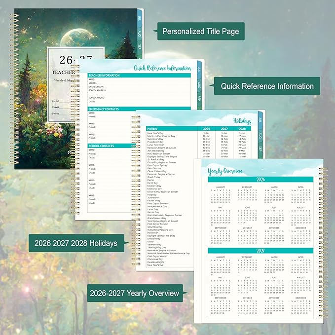 Teacher Planner 2026-2027 - Teacher Lesson Planner 2026-2027, Jul.2026 - Jun.2027, 9" x 11", Academic Planners Weekly and Monthly, Lesson Plan Book for Teachers with pocket, Tabs - Dreaming Moon