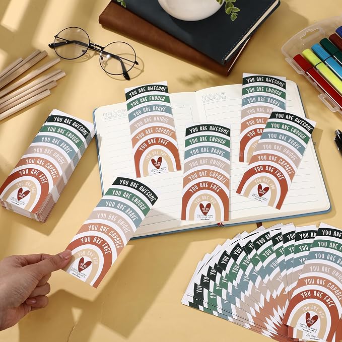 TaoBary 100 Pcs Inspirational Bookmarks Bulk Back to School Gifts Paper Positive Motivational Encouraging Affirmation Card from Teacher Classroom