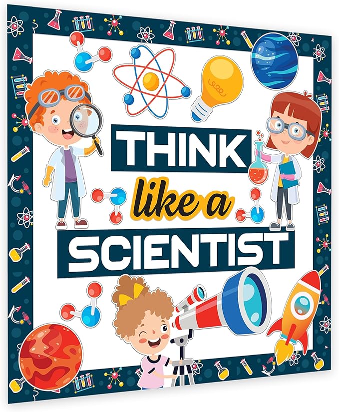 Decorably 48 Pcs Cutouts Science Bulletin Board Decorations Set with Borders - Education Learning Decor for Classroom Walls, Hallways, School, Homeschool